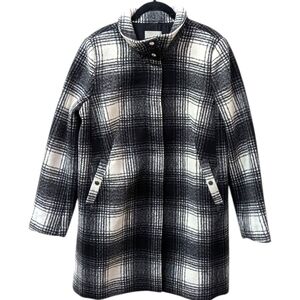 {FLAW} Lane Bryant Black and White Plaid Funnel Neck Pea Car Wool Blend Coat (M)